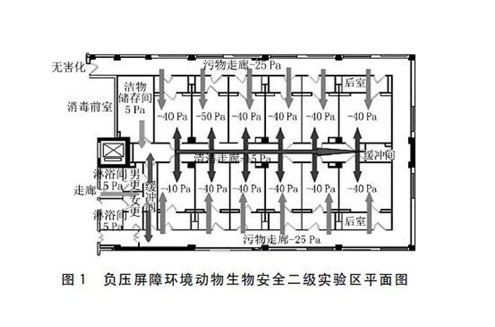 負(fù)壓屏障環(huán)境動(dòng)物生物安全二級實(shí)驗(yàn)區(qū)平面圖